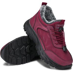 Women’s 77 Red Winter Snow Boots Fur Lined Waterproof Insulated Slip On Shoes